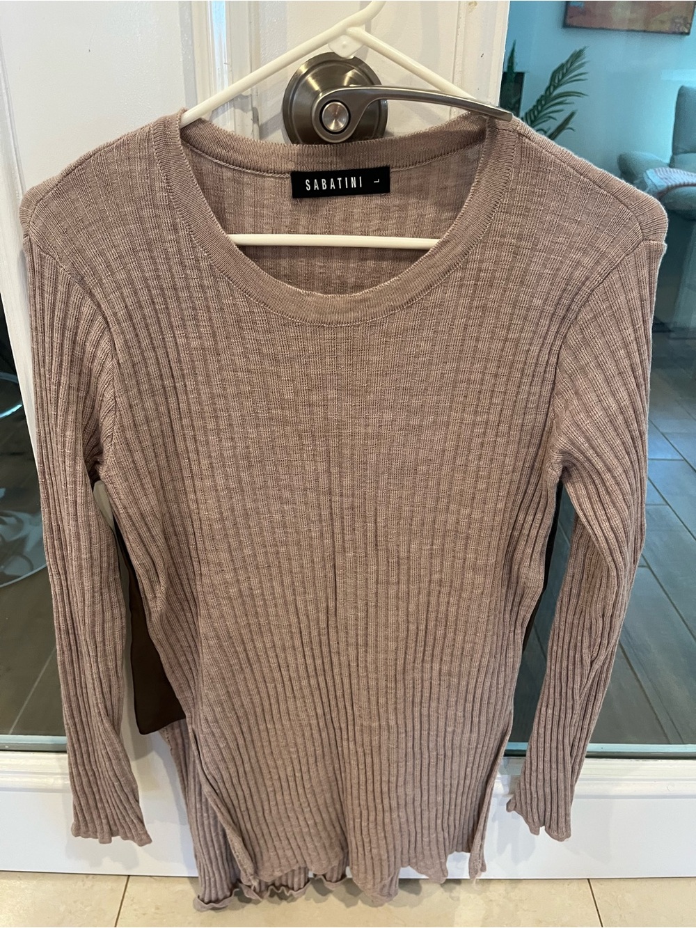 Women's merino wool ribbed Long Sleeve Sweater - Taupe